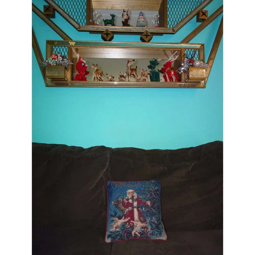 Vintage Cross Stitch Santa & Angels Pillow Christmas decorative farmhouse